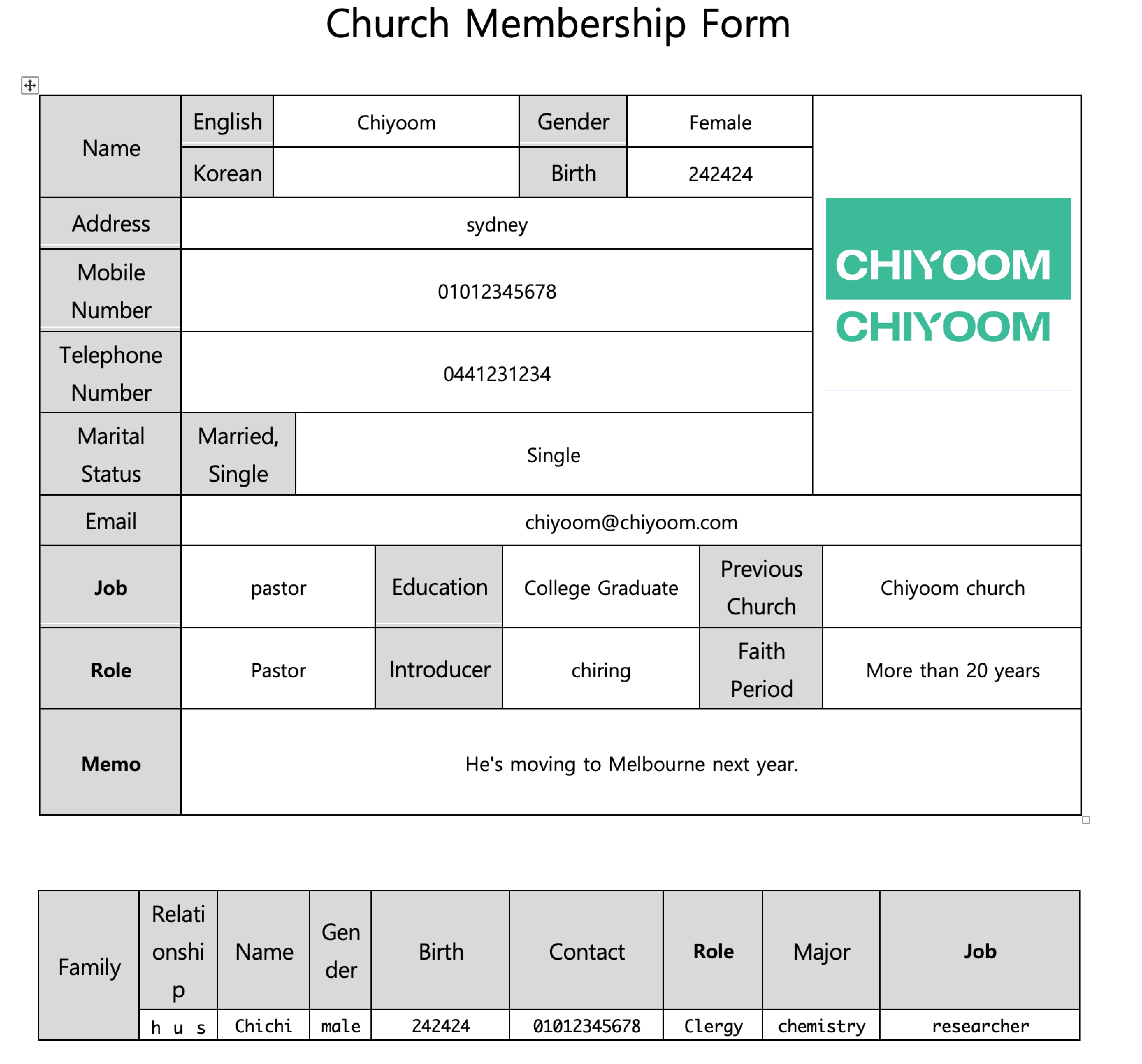 Church Registry